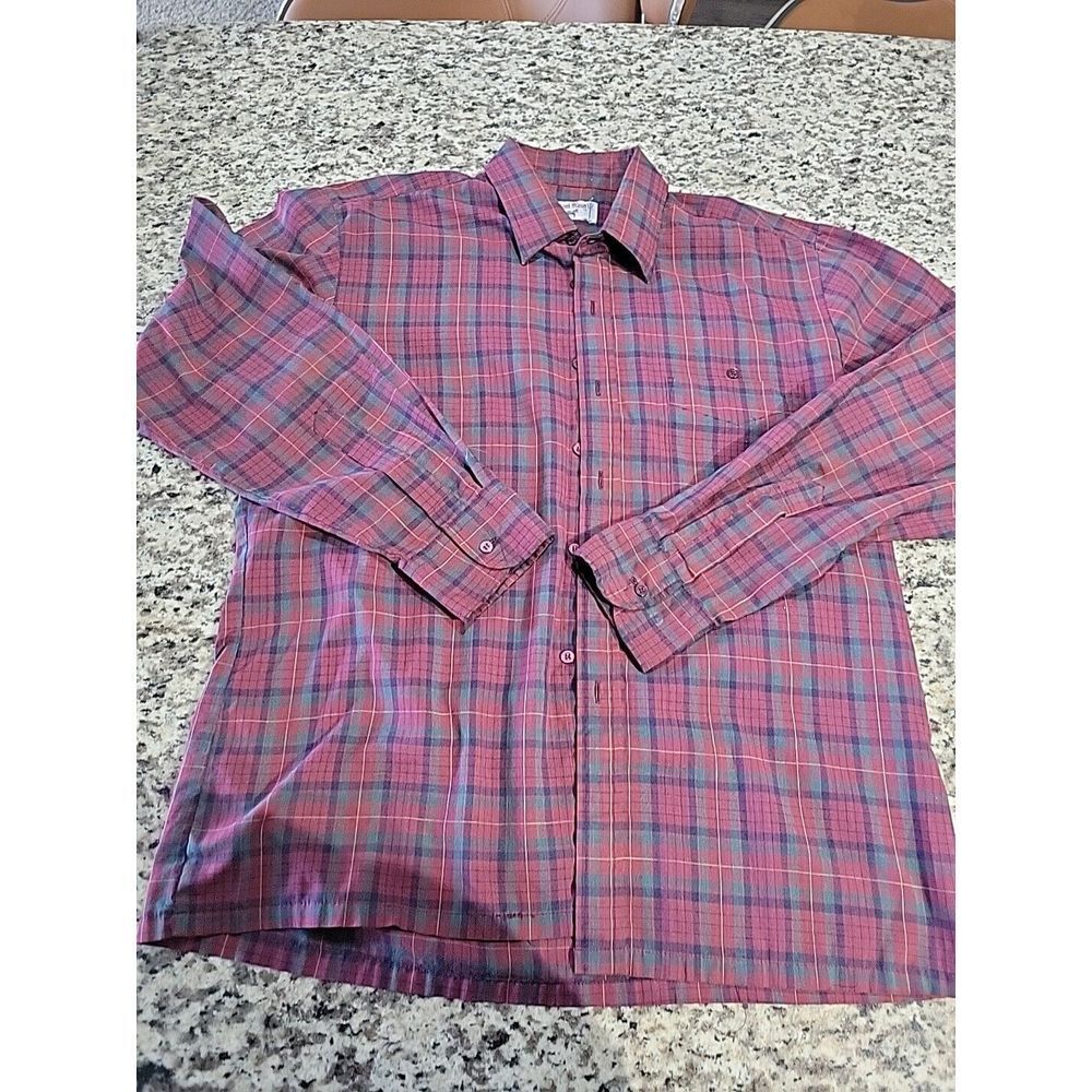 Benton Row‎ Shirt Mens Med Maroon Green Blue Button Up Long Sleeve Casual